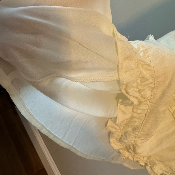 Dex Ruffled Cream Colored Linen lined Dress Sz S - Picture 5 of 8
